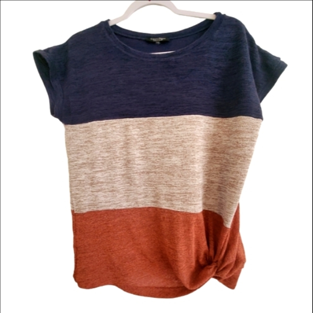 COEUR DE VAGUE Colorblock Casual Women's Top Navy/ Rust/Taupe Cap slv  SZ L